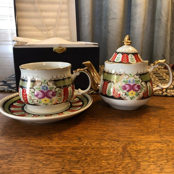 Sorelle Fine Porcelain Art Demitasse Tea Set In Box - Picture 1 of 9